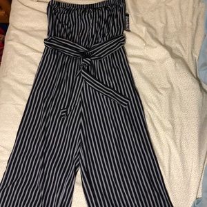 Strapless wide leg black jumpsuit